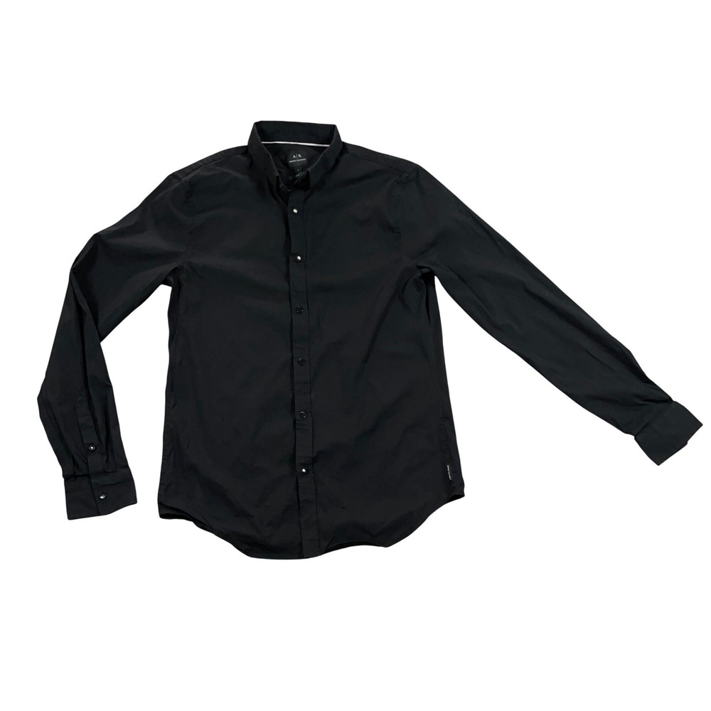 Armani Exchange Mens Slim Fit Long Sleeve Button Down Shirt Black Small